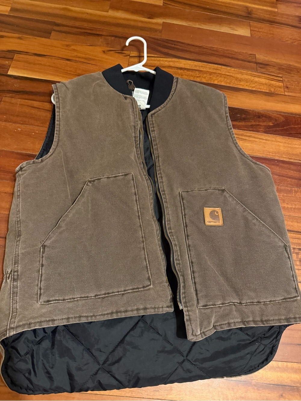 Carhartt Brown Canvas Work Vest with Black Quilted Lining
